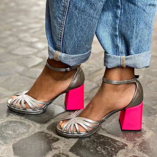 Seraphina™ | Colorful Shiny Sandals with Buckle and Thick Heel 0
