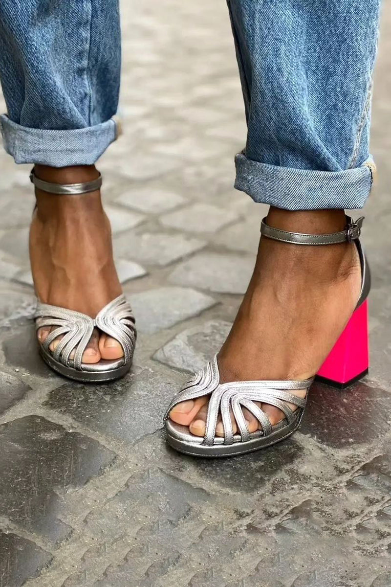 Seraphina™ | Colorful Shiny Sandals with Buckle and Thick Heel 1
