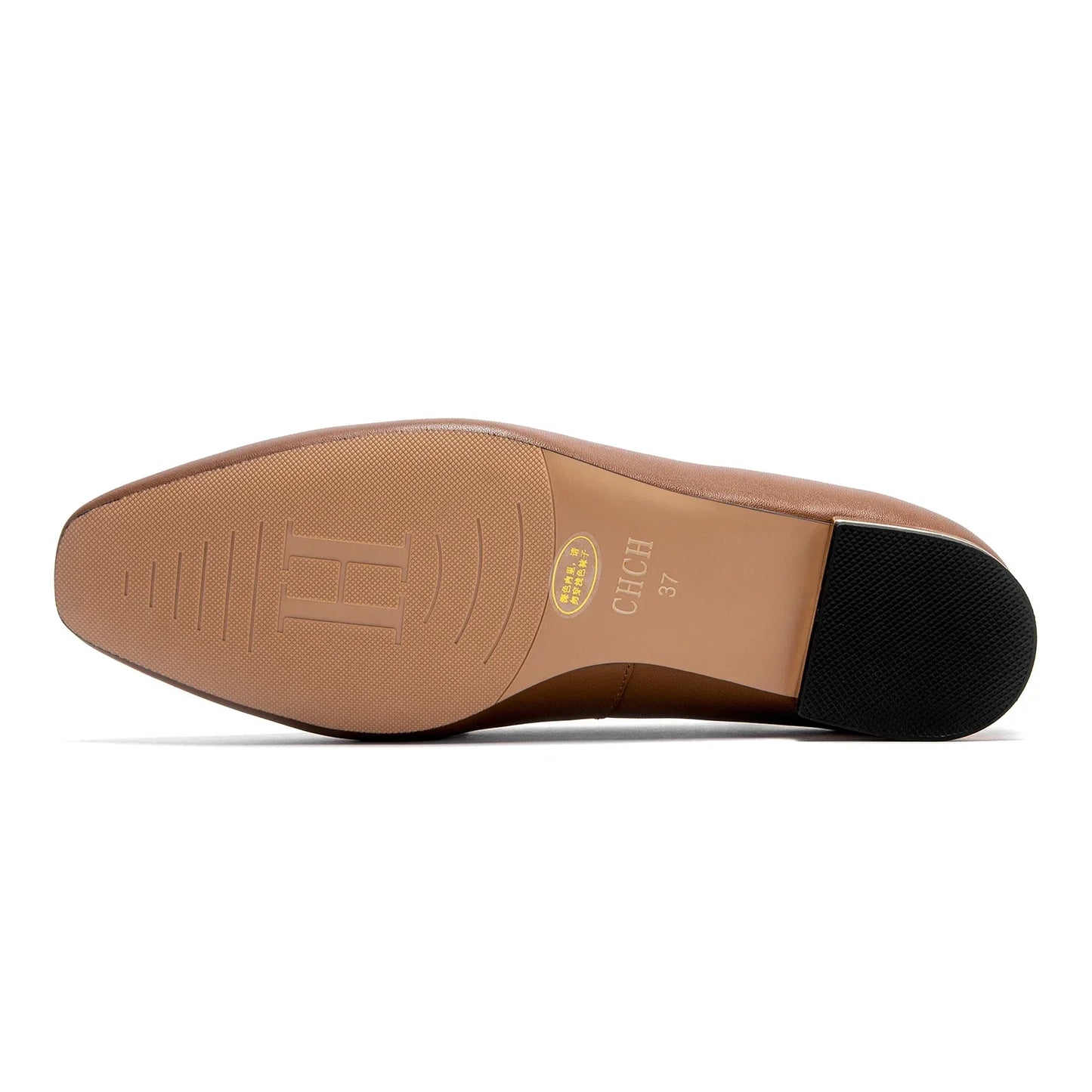 Women's Leather Ballet Flats with Gold Closure Detail, Round Toe, Low Heel, Casual Office