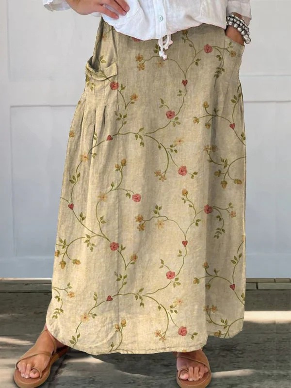 Shane™ | Retro Floral Art Elastic waistband Pocket Skirt 0