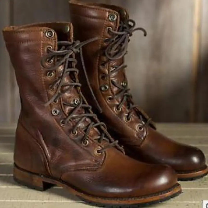 Women's Leather Boots with Round Toe and Slim Heel