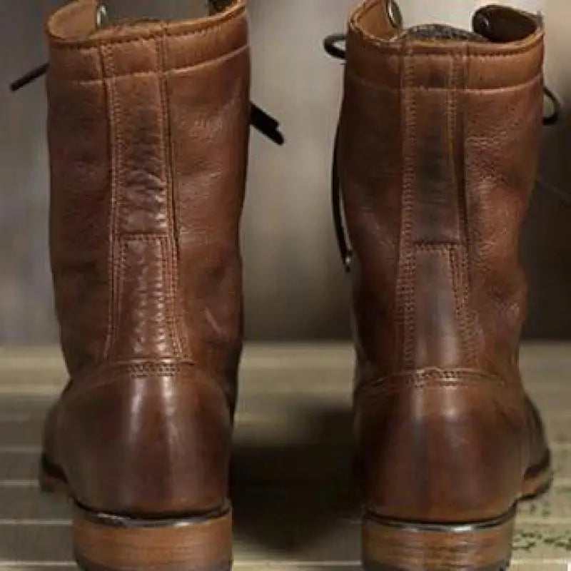 Women's Leather Boots with Round Toe and Slim Heel