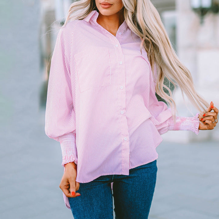 Camicia oversize da donna a righe con bottoni e maniche lunghe
