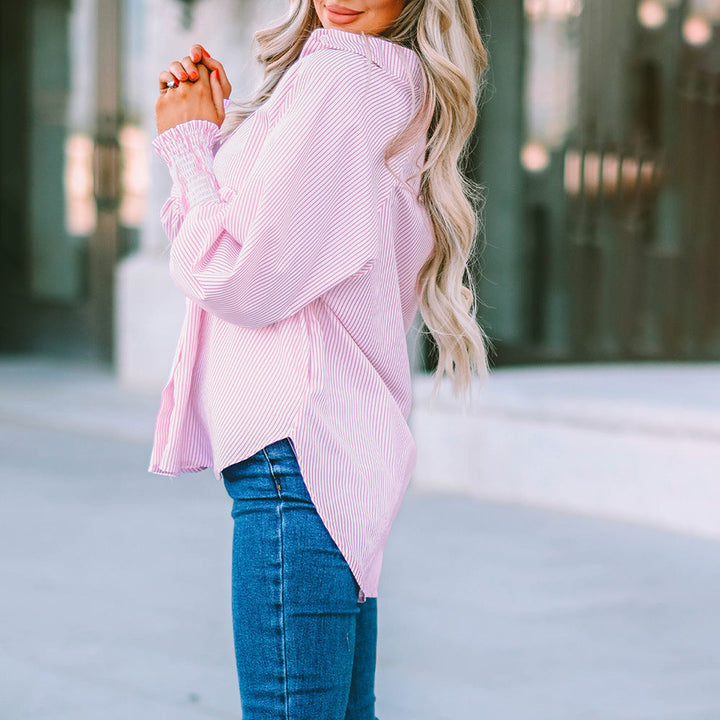 Camicia oversize da donna a righe con bottoni e maniche lunghe