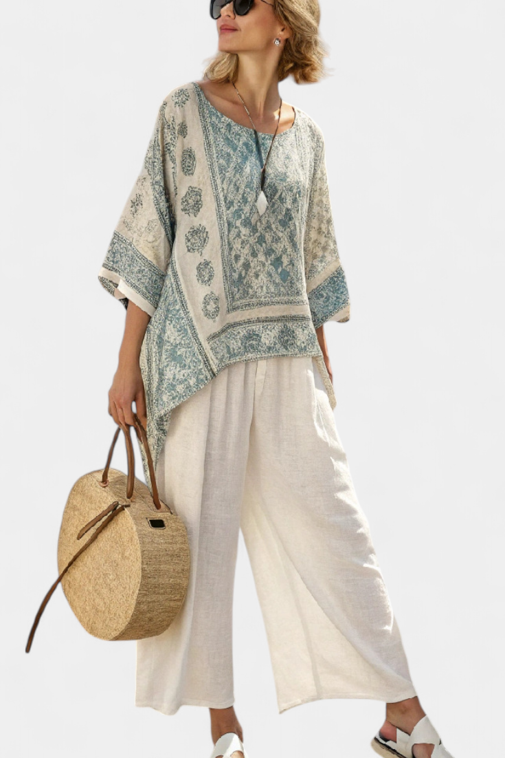 Sophia | Elegant Lightweight Blouse and Chic Wide-Leg Pants for Women's Outfit 1