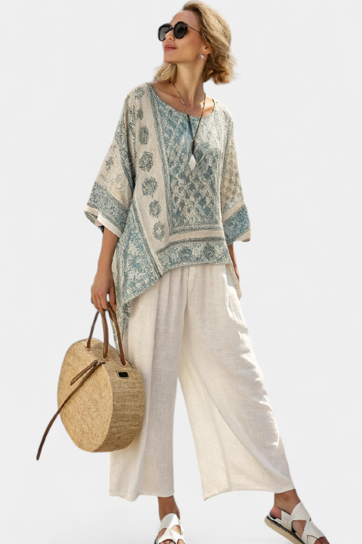 Sophia | Elegant Lightweight Blouse and Chic Wide-Leg Pants for Women's Outfit 3