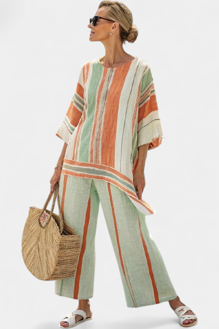 Sophia | Vibrant Asymmetric Top and Relaxed Wide-Leg Pants 0