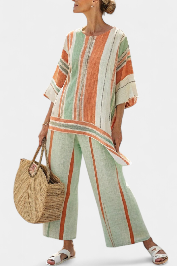 Sophia | Vibrant Asymmetric Top and Relaxed Wide-Leg Pants 1