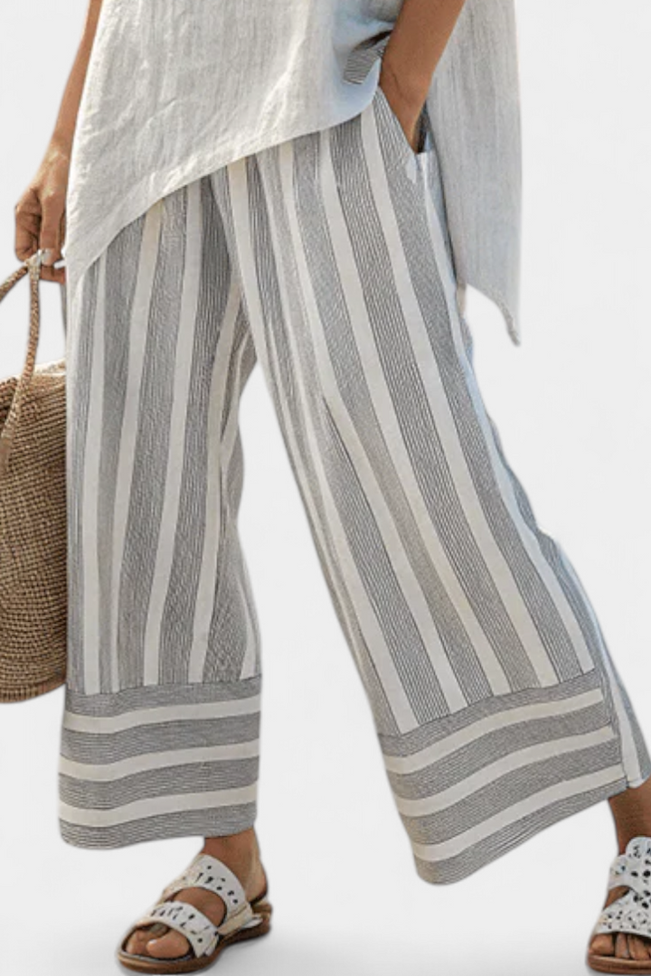 Sophie | Chic Asymmetric Blouse and Striped Pants 2
