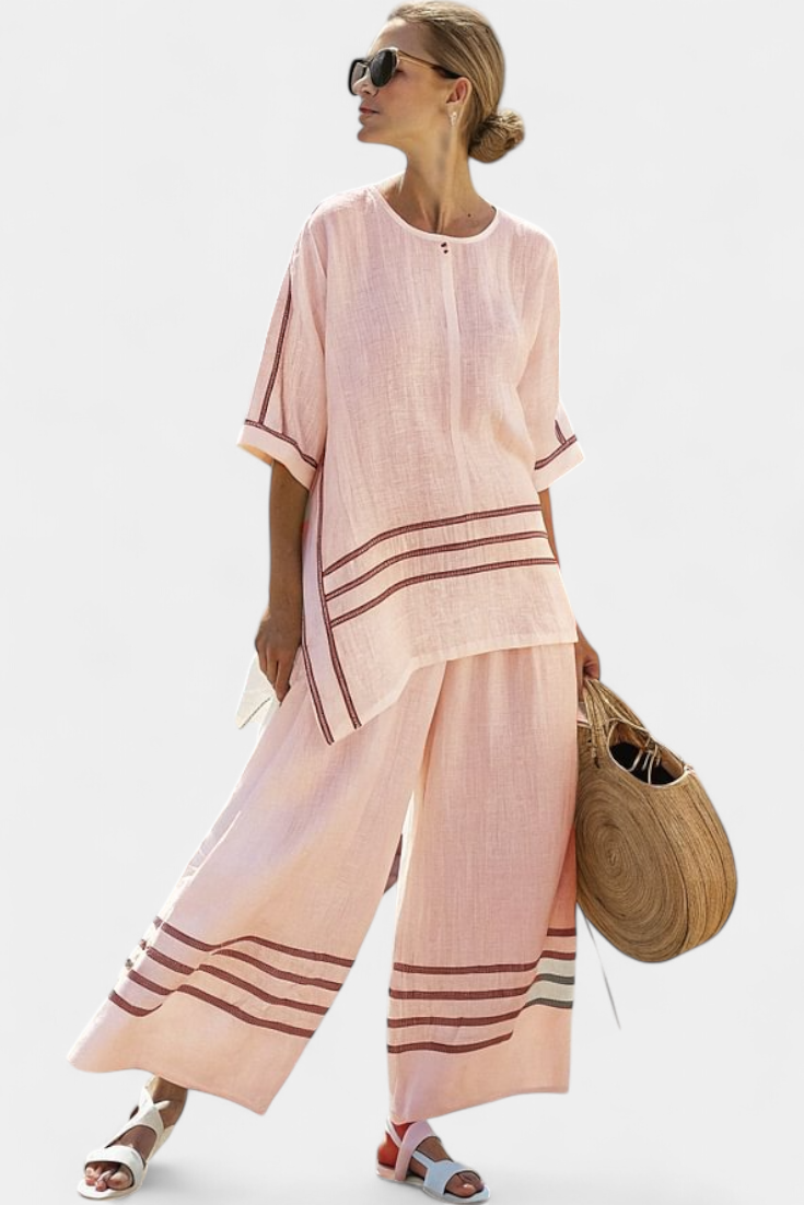 Sophie | Chic Striped Asymmetric Top and Wide-Leg Pants Women's Outfit 5