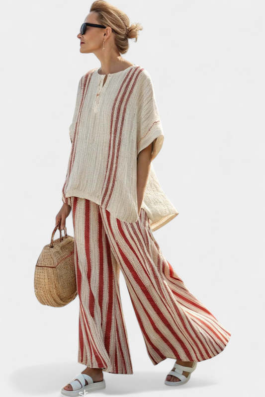 Sophie | Chic Striped Blouse and Wide-Leg Linen Pants 0