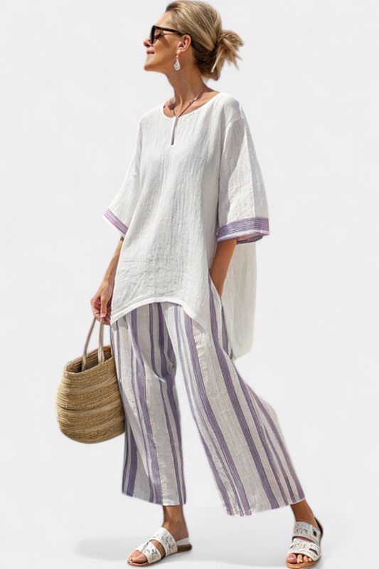 Sophie | Chic Summer Blouse and Striped Wide-Leg Pants Set 0