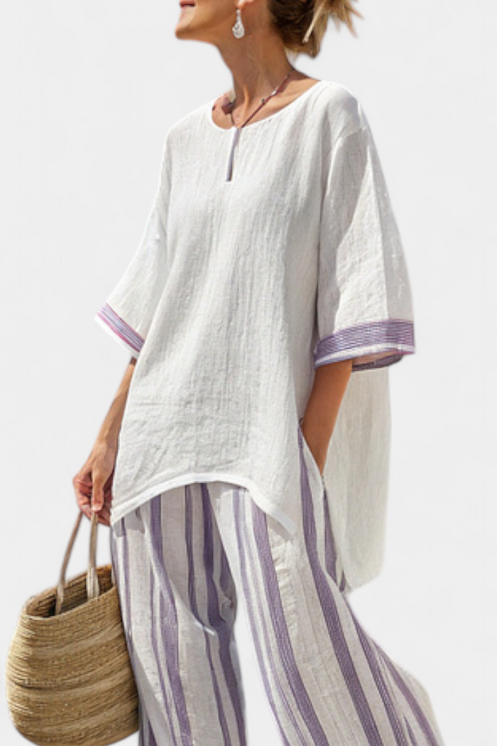 Sophie | Chic Summer Blouse and Striped Wide-Leg Pants Set 2