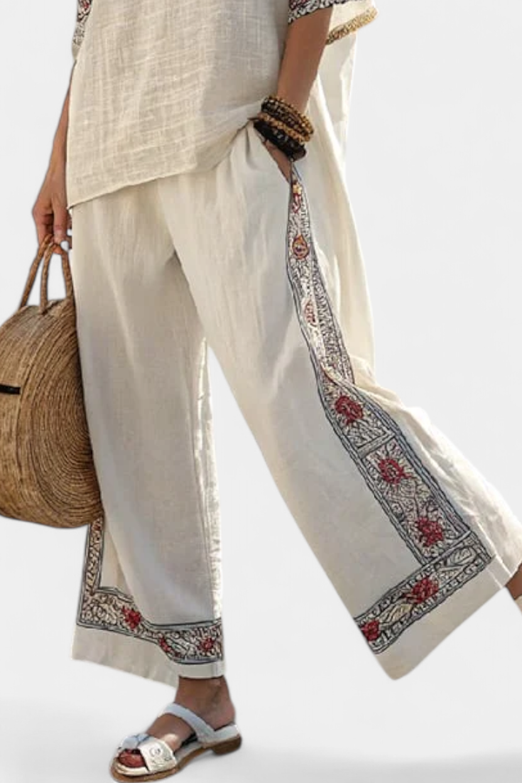 Sophie | Elegant Floral Embroidered Blouse and Wide Leg Pants Set 2