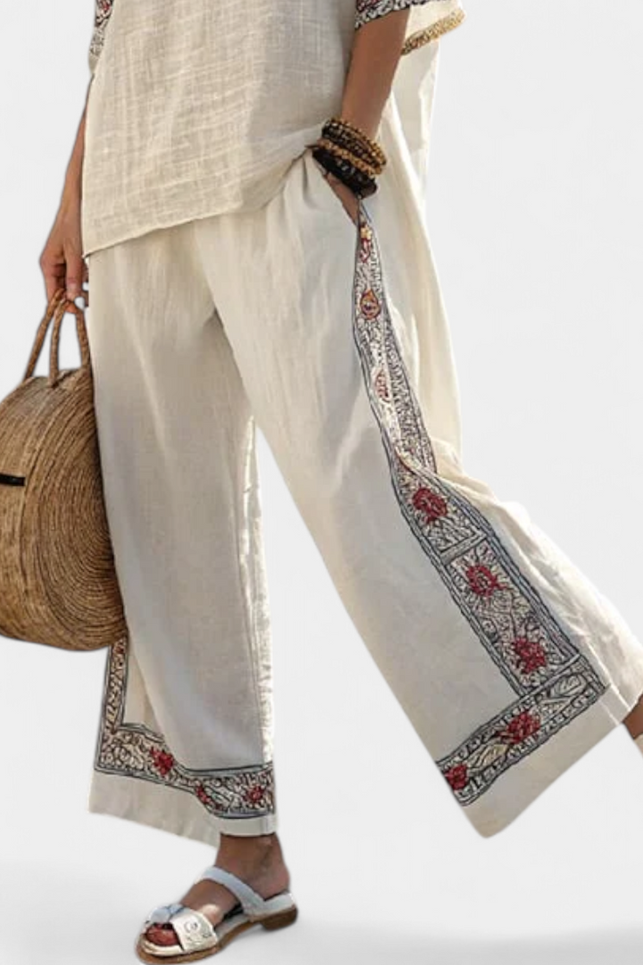 Sophie | Elegant Floral Embroidered Blouse and Wide Leg Pants Set 2