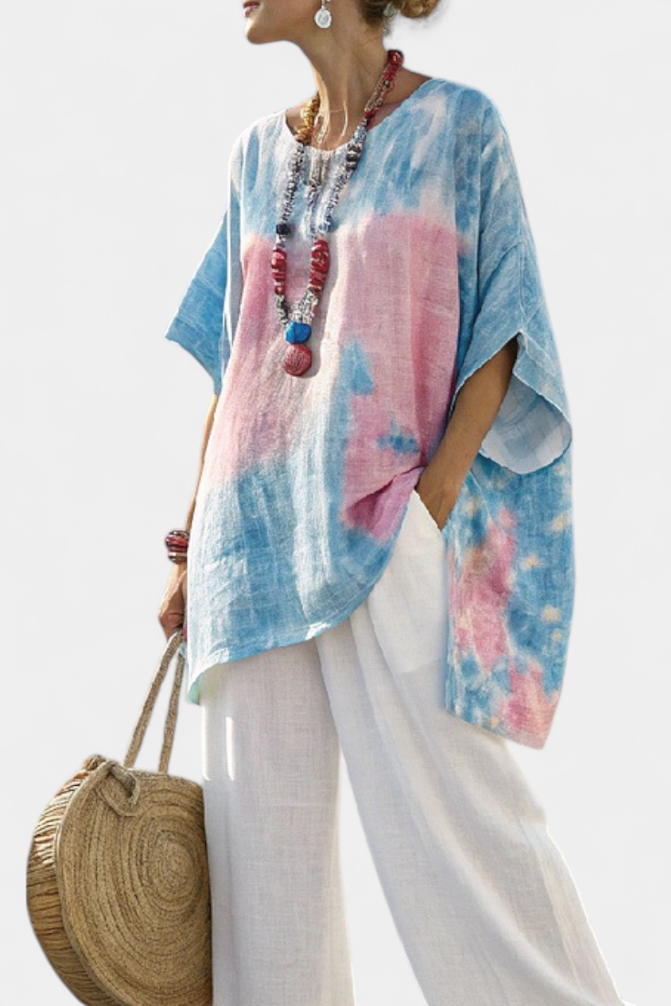 Sophie | Elegant Lightweight Linen Blouse And Striped Pants Set 2