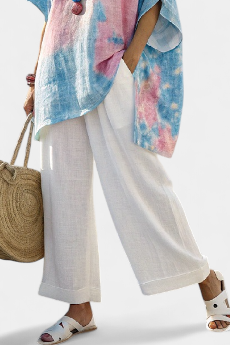 Sophie | Elegant Lightweight Linen Blouse And Striped Pants Set 3