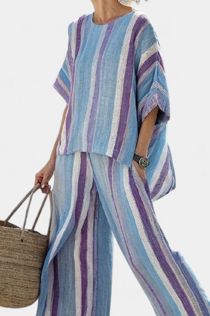 Sophie | Elegant Pastel Top and Striped Wide-Leg Pants 1