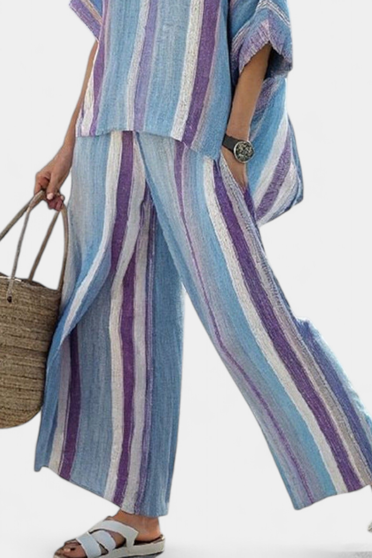 Sophie | Elegant Pastel Top and Striped Wide-Leg Pants 2
