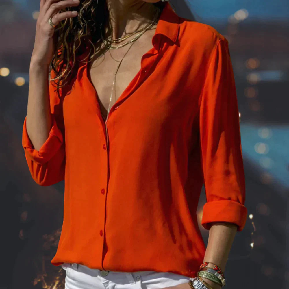 Women's Satin Button Down Shirt Long Sleeve Blouse