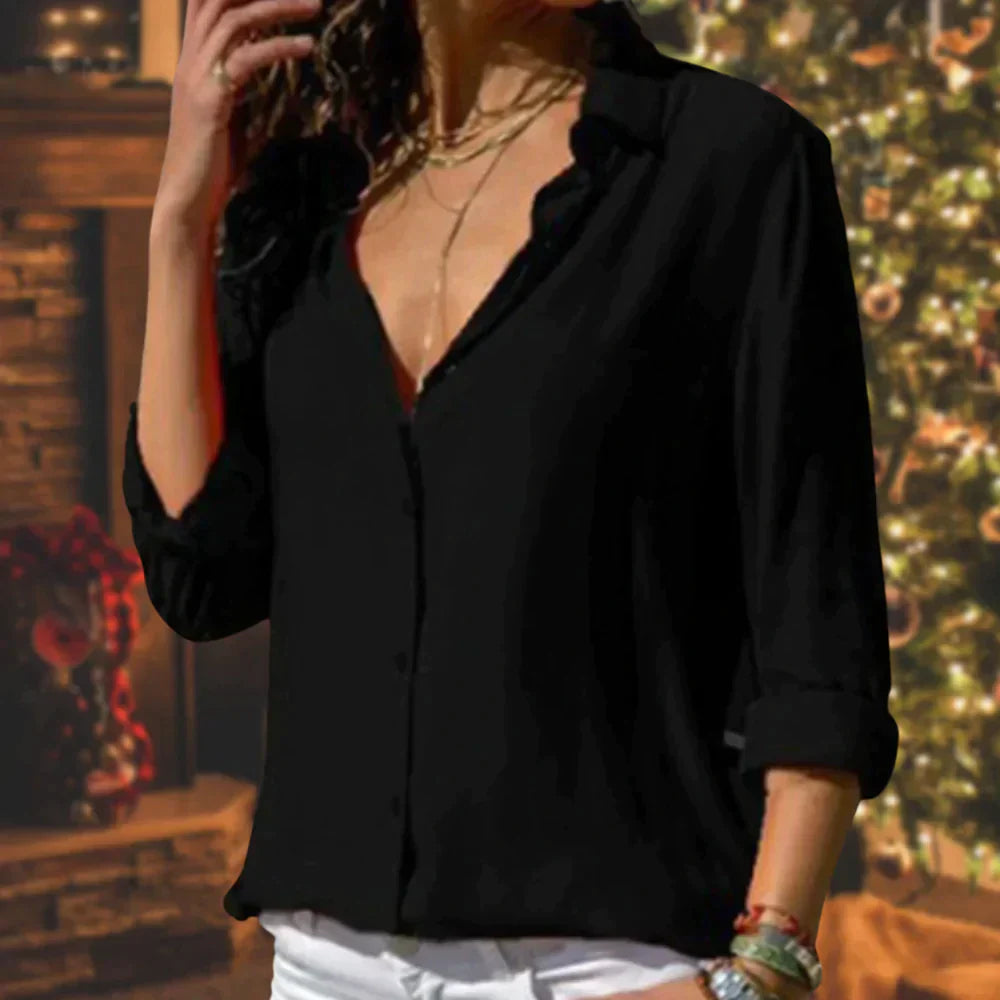 Women's Satin Button Down Shirt Long Sleeve Blouse
