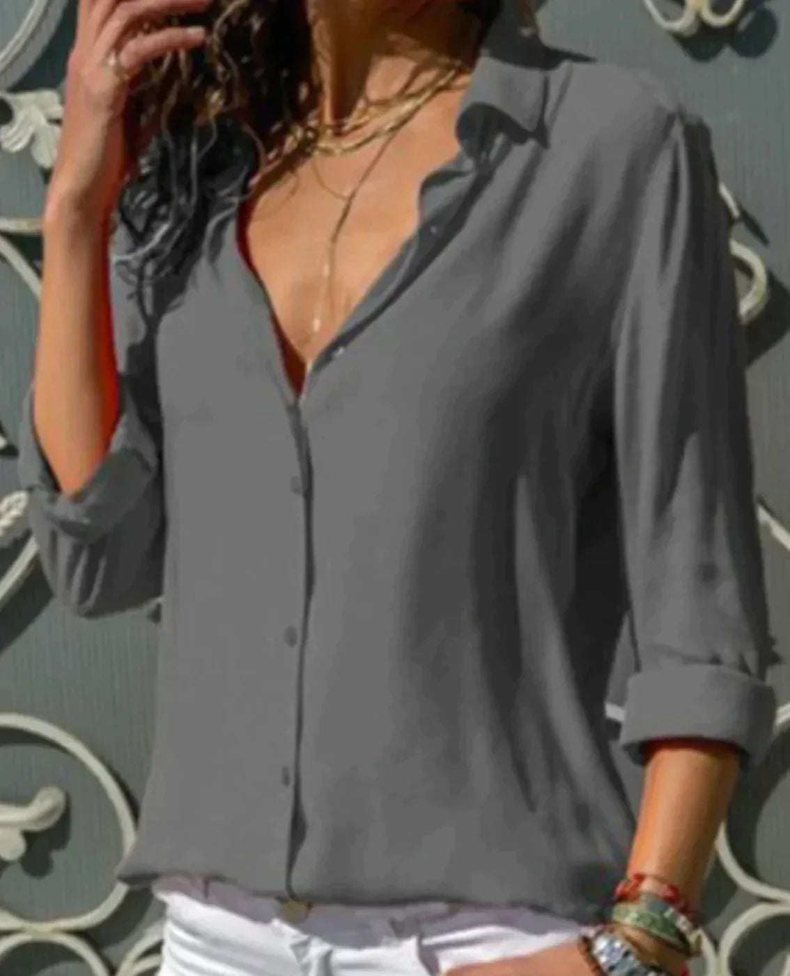 Women's Satin Button Down Shirt Long Sleeve Blouse