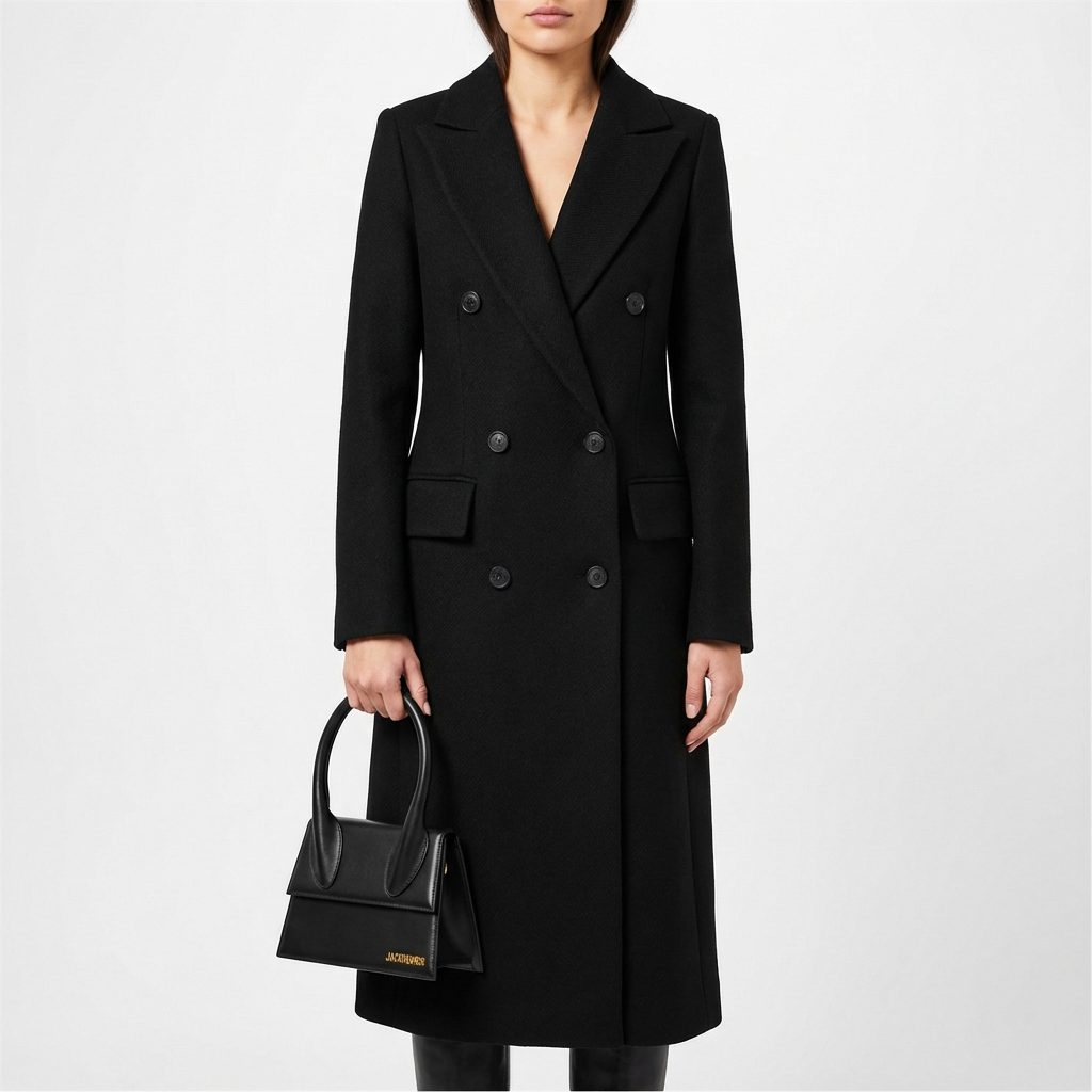 Long Women's Crossed Coat with Buttons