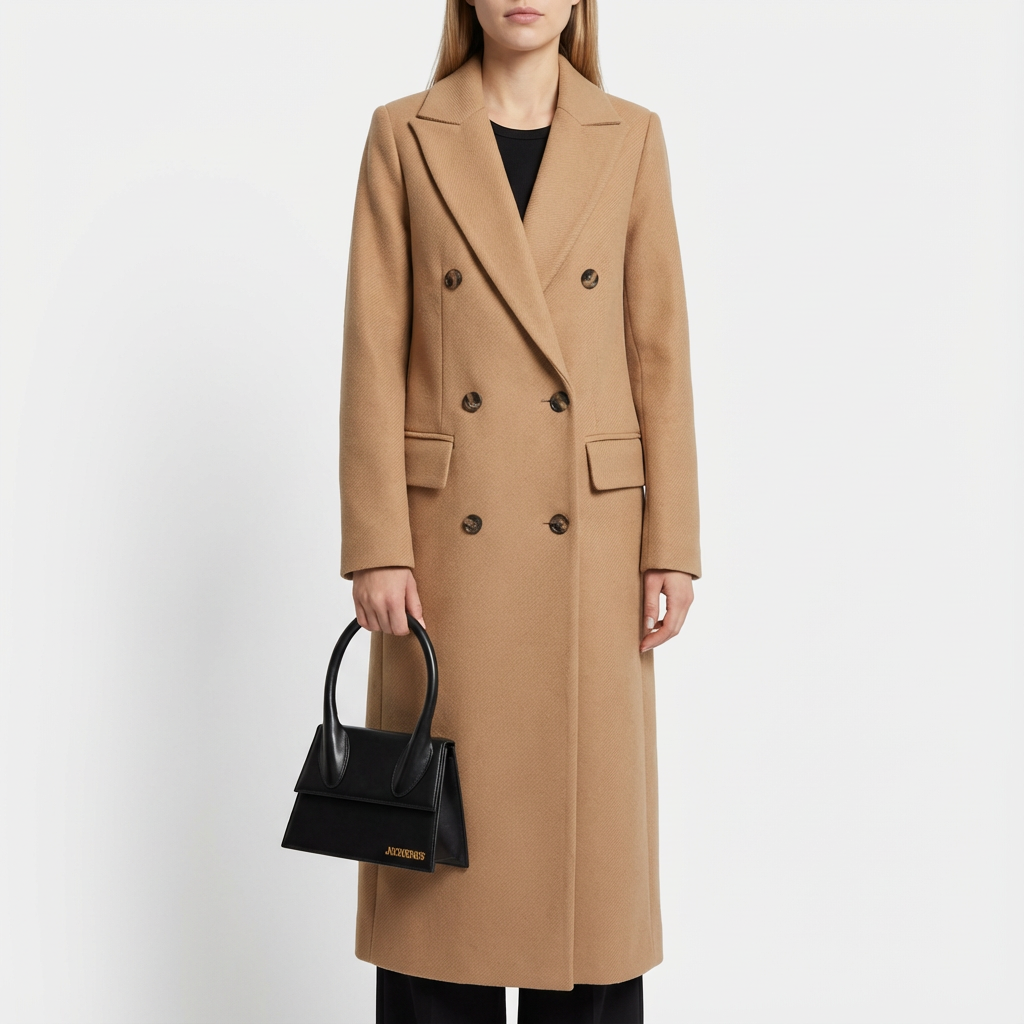 Long Women's Crossed Coat with Buttons