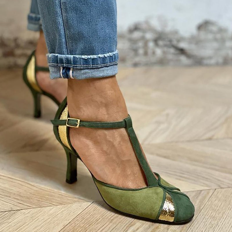 Taviana™ | Patchwork Heels with T-Strap and Closed Toe 0