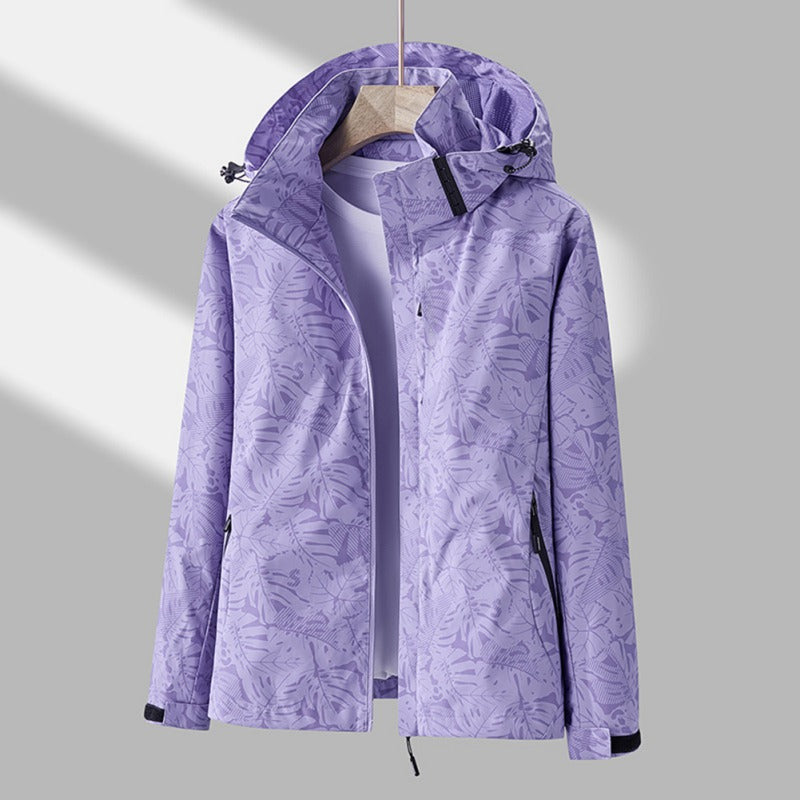 Women's Windbreaker Jacket with Removable Hood, Drawstring, Zip Pockets, Casual
