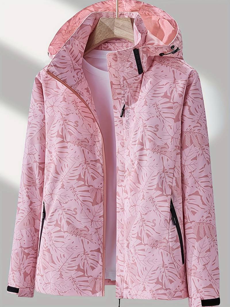 Women's Windbreaker Jacket with Removable Hood, Drawstring, Zip Pockets, Casual