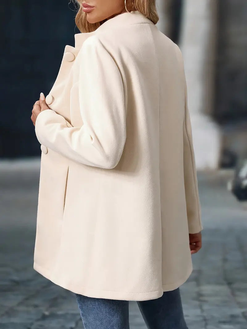 Women's Mid-Length Coat with High Collar and Buttons