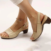 Sandali slingback da donna con tacco a blocco e cinturino con fibbia