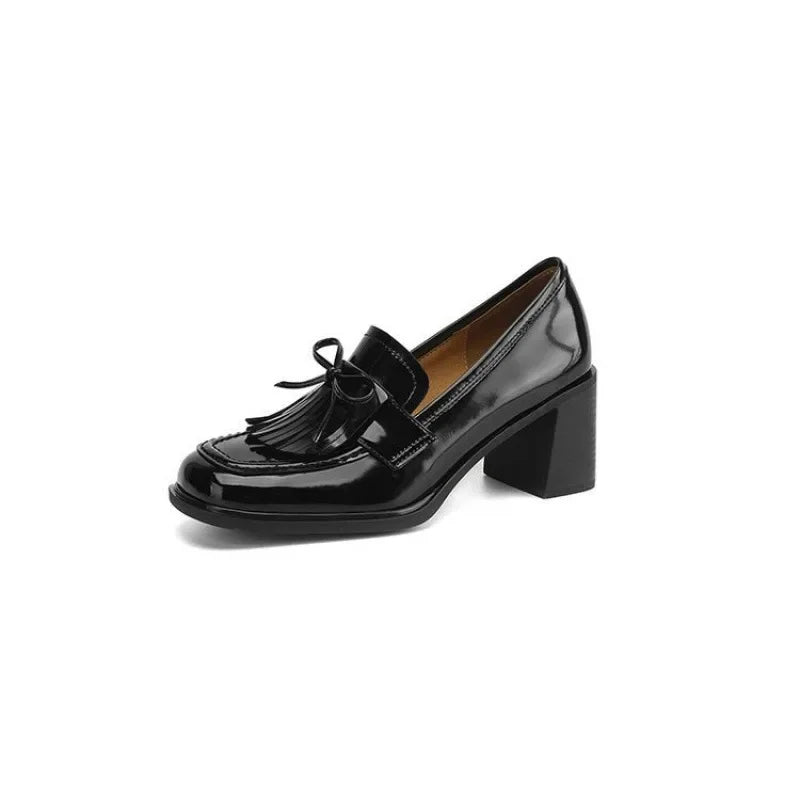 Vivienne | Women's Tassel Loafer Pumps Block Heel Round Toe Heels 0