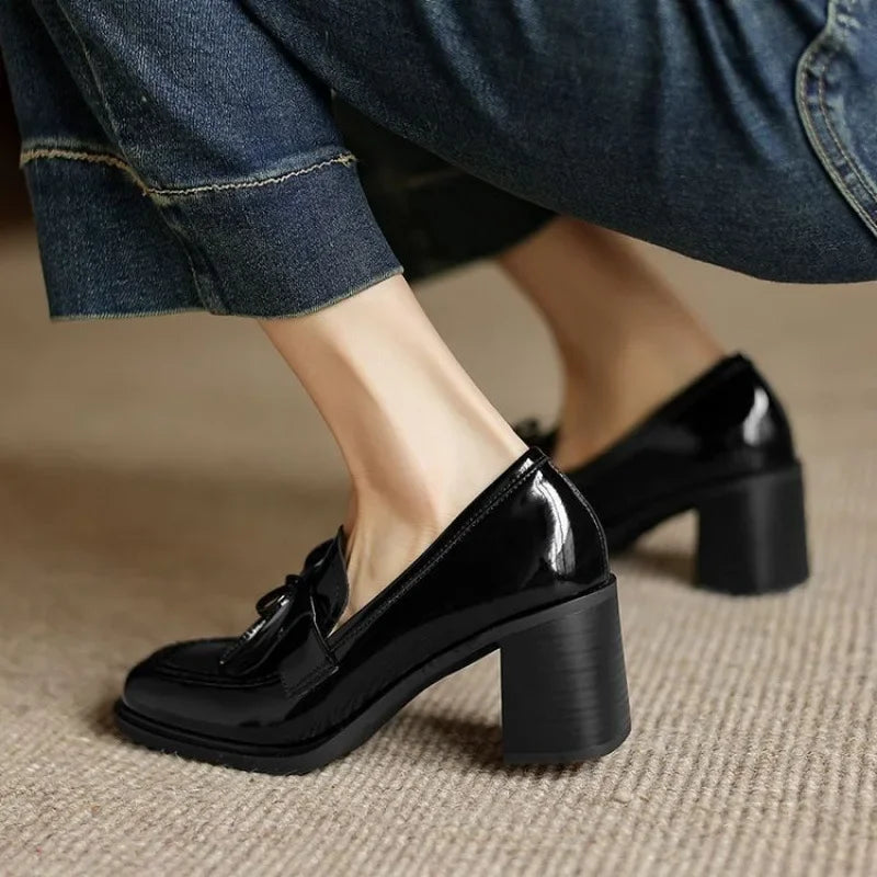 Vivienne | Women's Tassel Loafer Pumps Block Heel Round Toe Heels 3