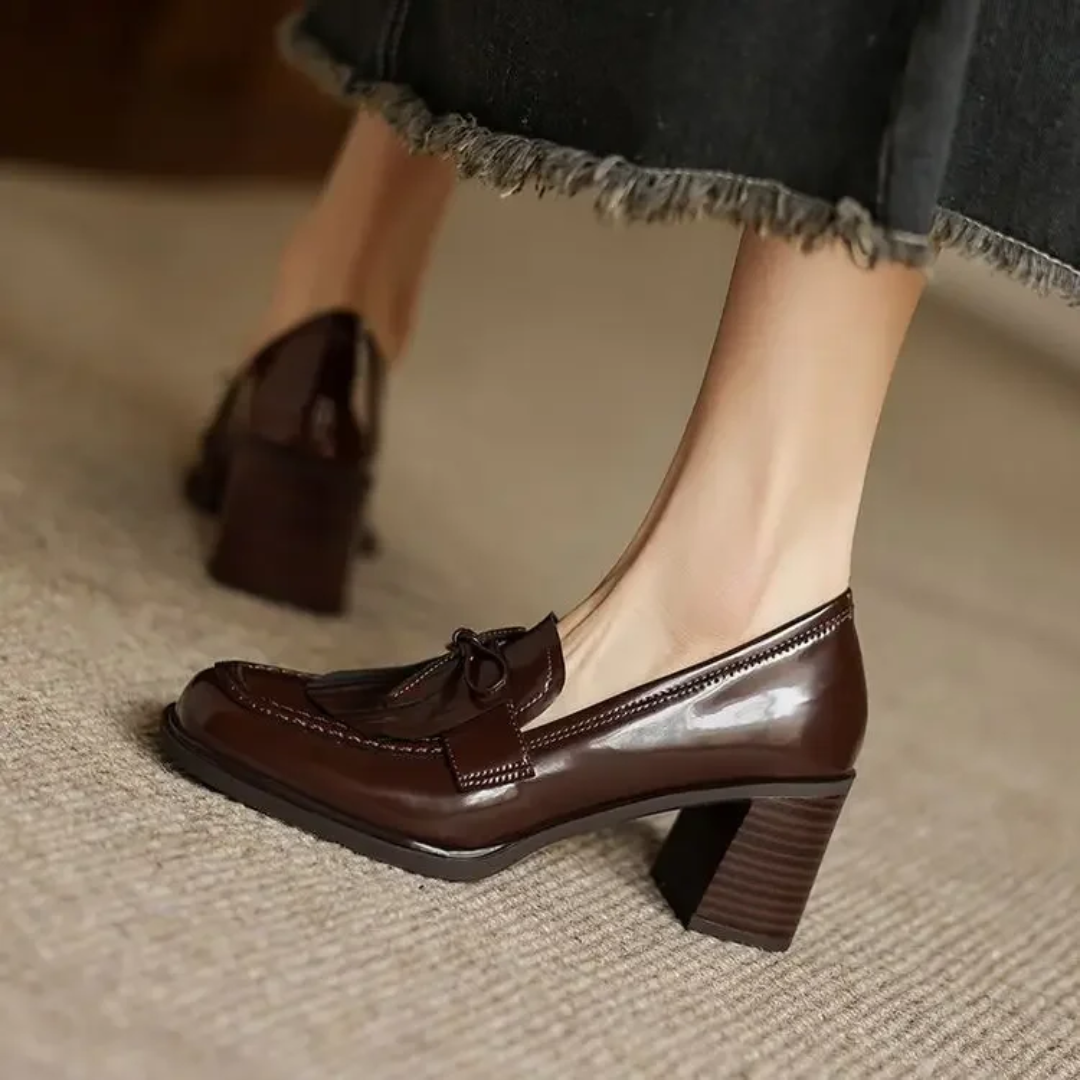 Vivienne | Women's Tassel Loafer Pumps Block Heel Round Toe Heels 6