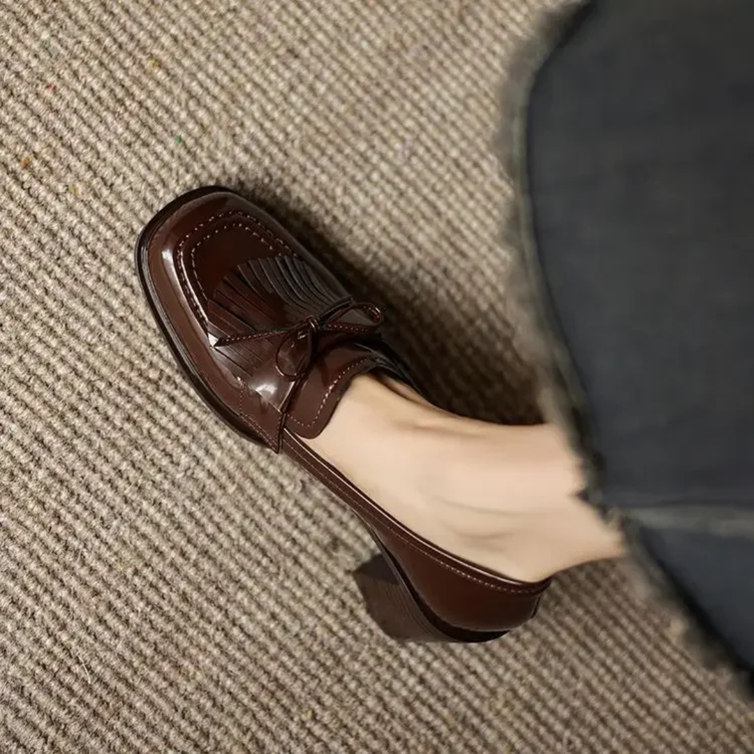 Vivienne | Women's Tassel Loafer Pumps Block Heel Round Toe Heels 7
