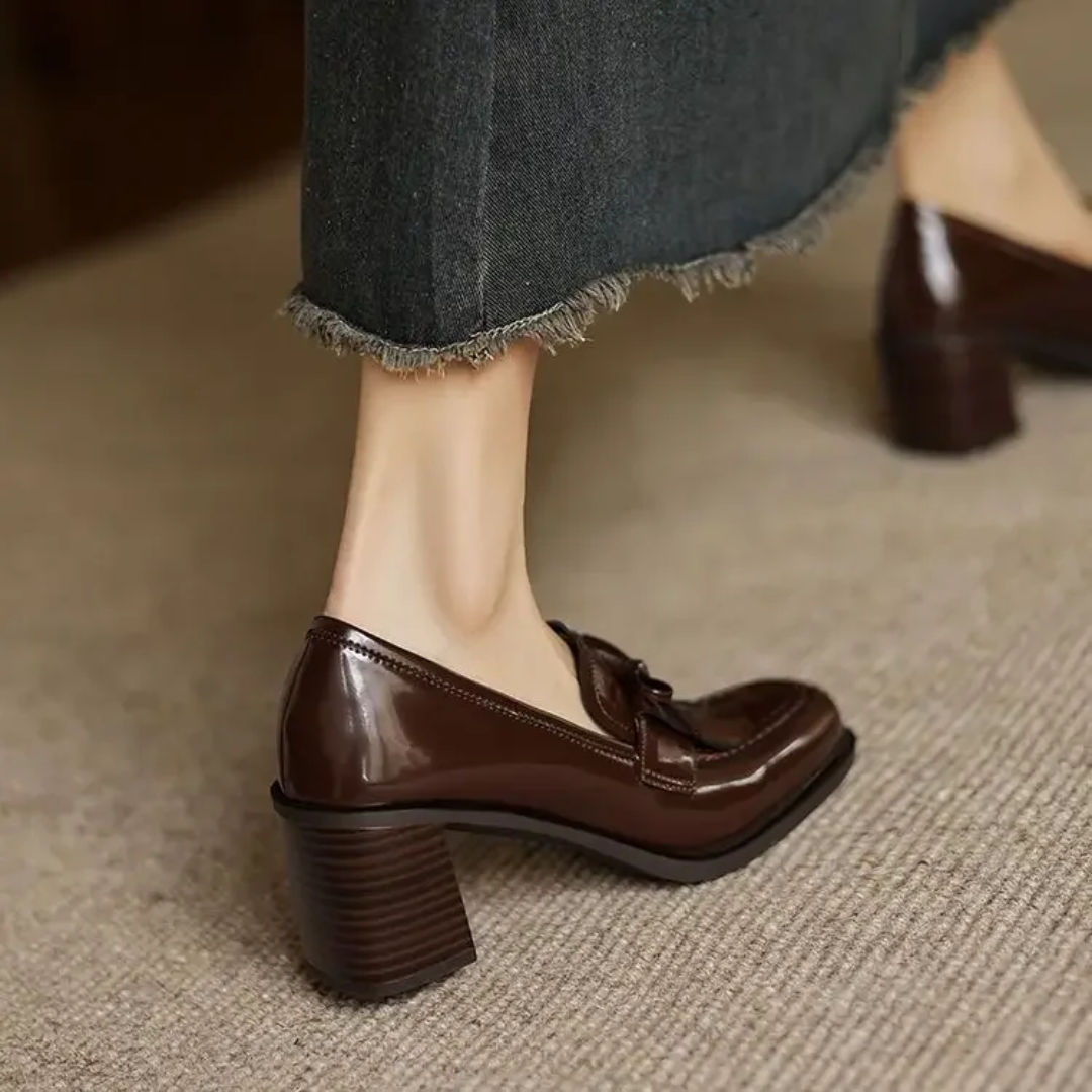 Vivienne | Women's Tassel Loafer Pumps Block Heel Round Toe Heels 8