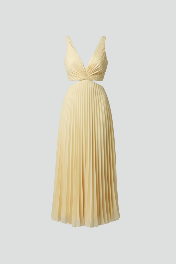 Women's Pleated Sleeveless V-Neck Dress