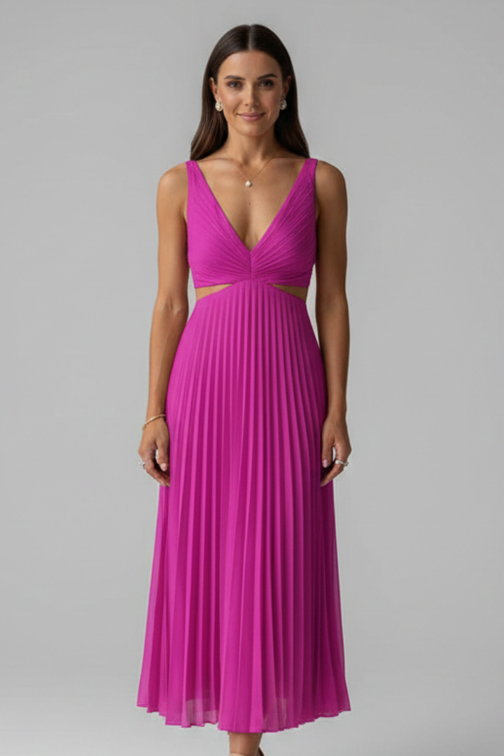 Women's Pleated Sleeveless V-Neck Dress