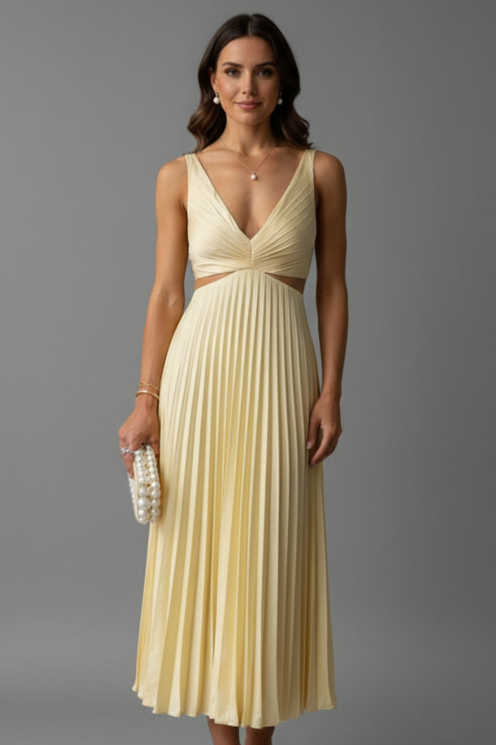 Women's Pleated Sleeveless V-Neck Dress