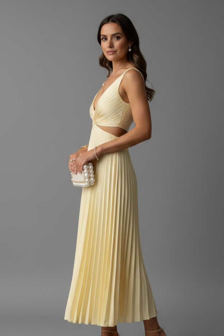 Women's Pleated Sleeveless V-Neck Dress