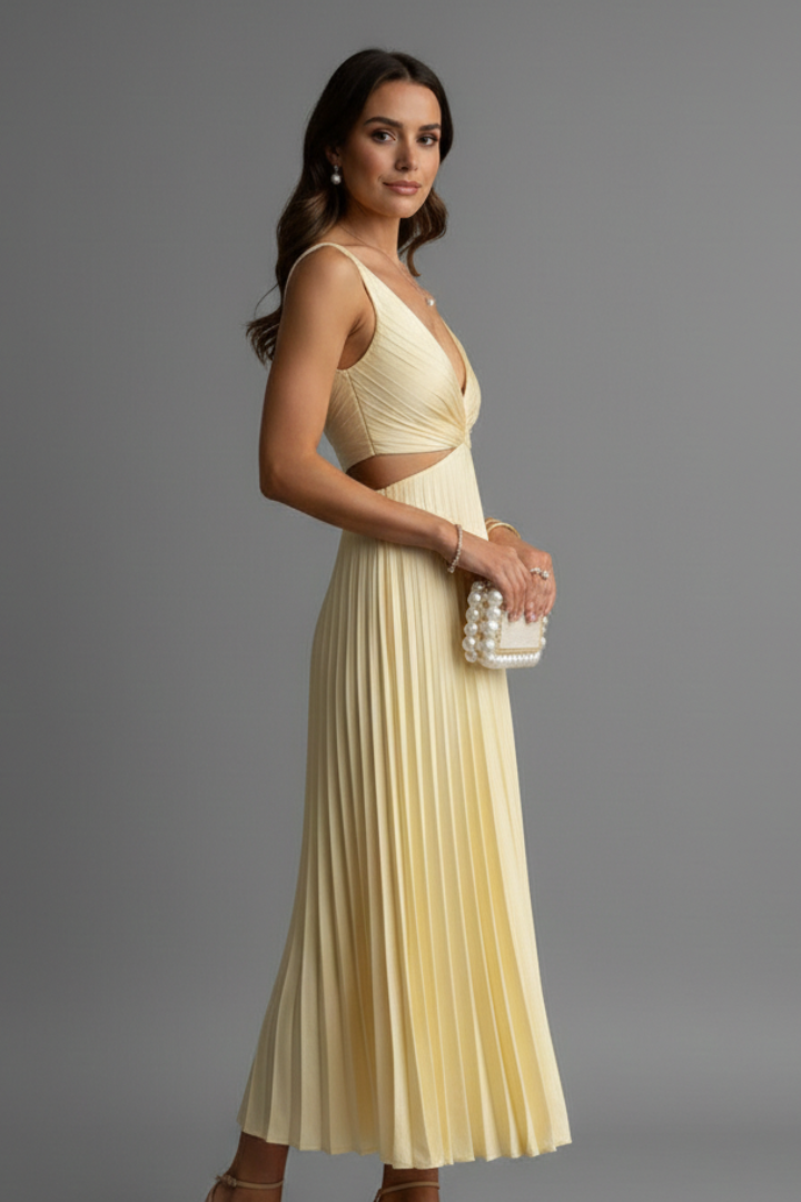 Women's Pleated Sleeveless V-Neck Dress