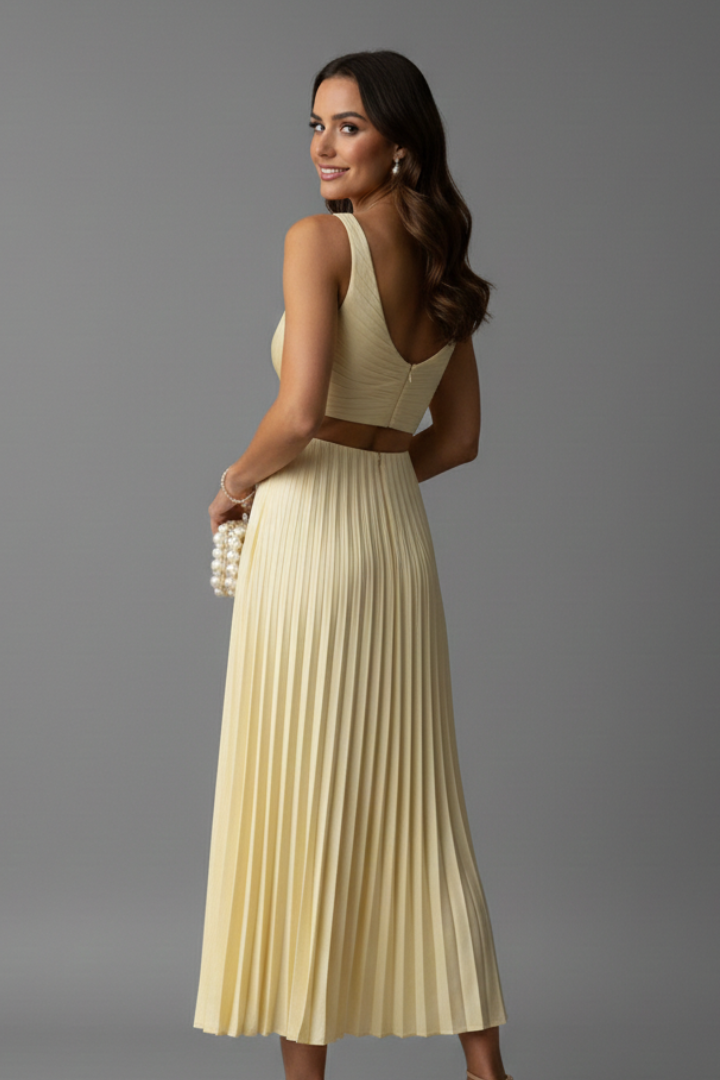 Women's Pleated Sleeveless V-Neck Dress