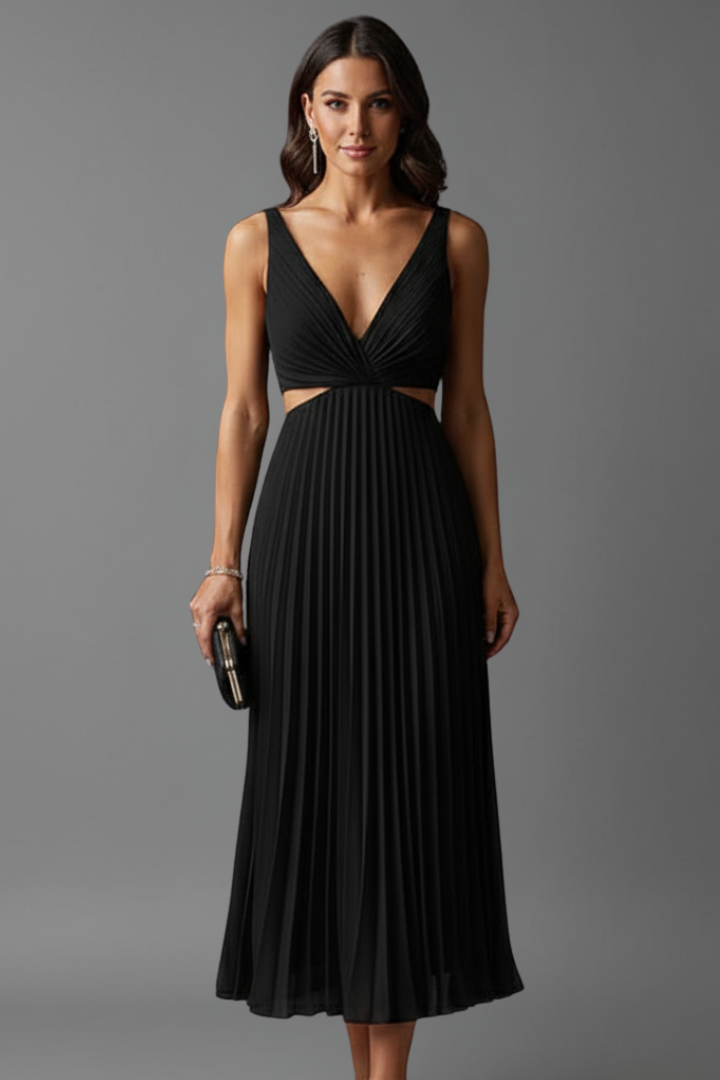 Women's Pleated Sleeveless V-Neck Dress