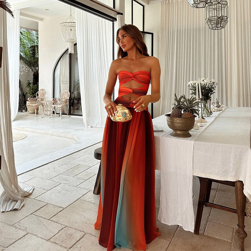 Women's Breathable Maxi Dress | Elegant Strapless A-Line Formal Gown