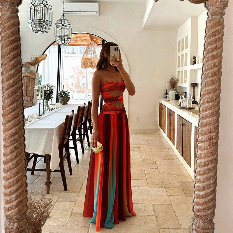 Women's Breathable Maxi Dress | Elegant Strapless A-Line Formal Gown
