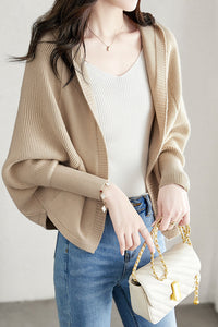 Women's Casual Hooded Batwing Sleeve Cardigan