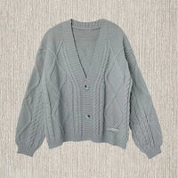 Women's Chunky Cable Knit V-Neck Cardigan Sweater