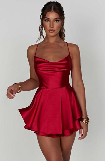 Women's Cocktail Cowl Neck Satin Mini Playsuit 3